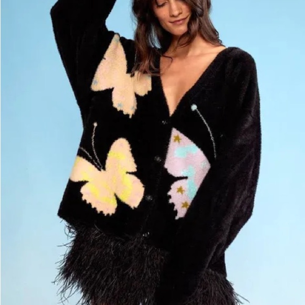 Cynthia Rowley Mohair Eyelash Oversized Butterfly Cardigan